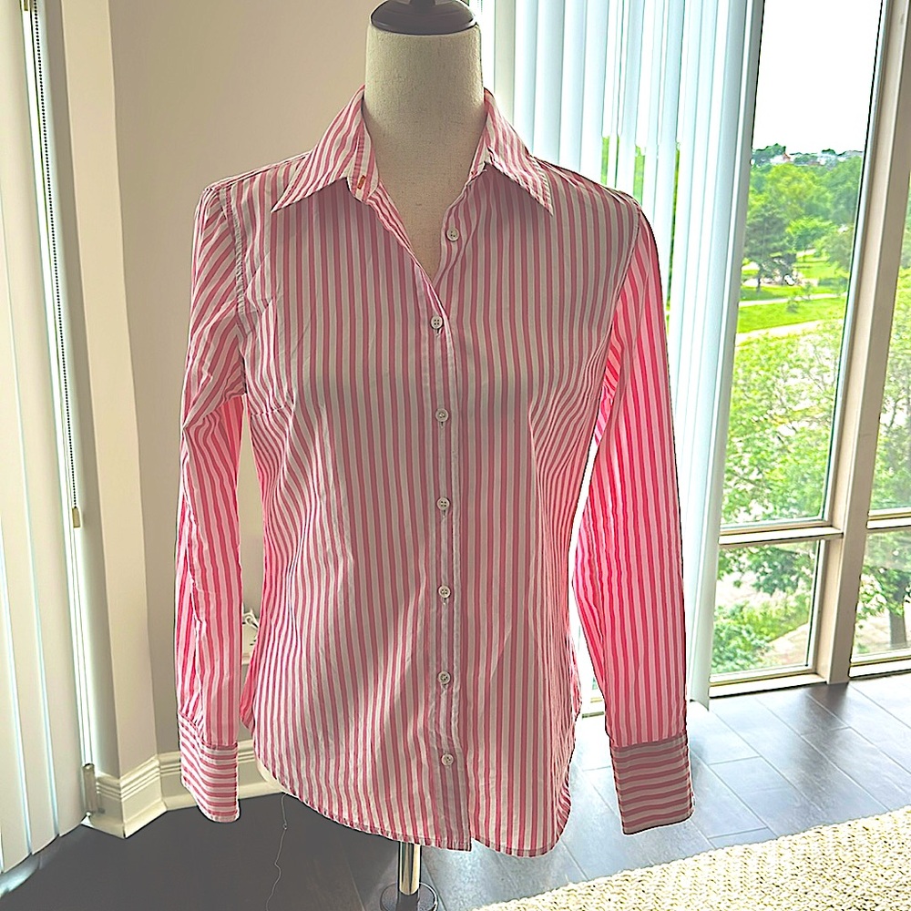 J Crew 100% Cotton Pink and White Button Up Shirt S